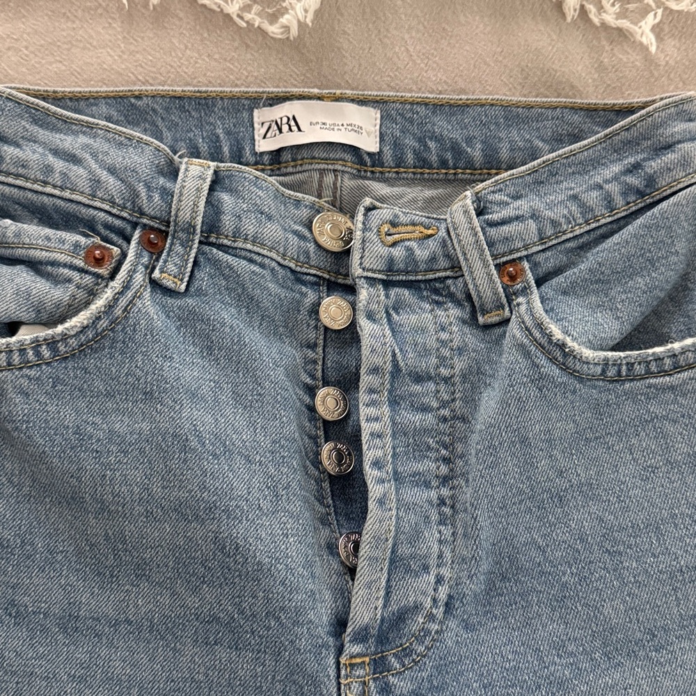 Zara Blue Denim Trousers Sz 4 EUC